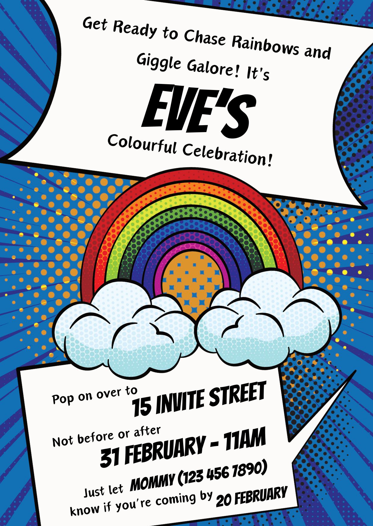 Canva Template: Rainbow invite in Comic Style