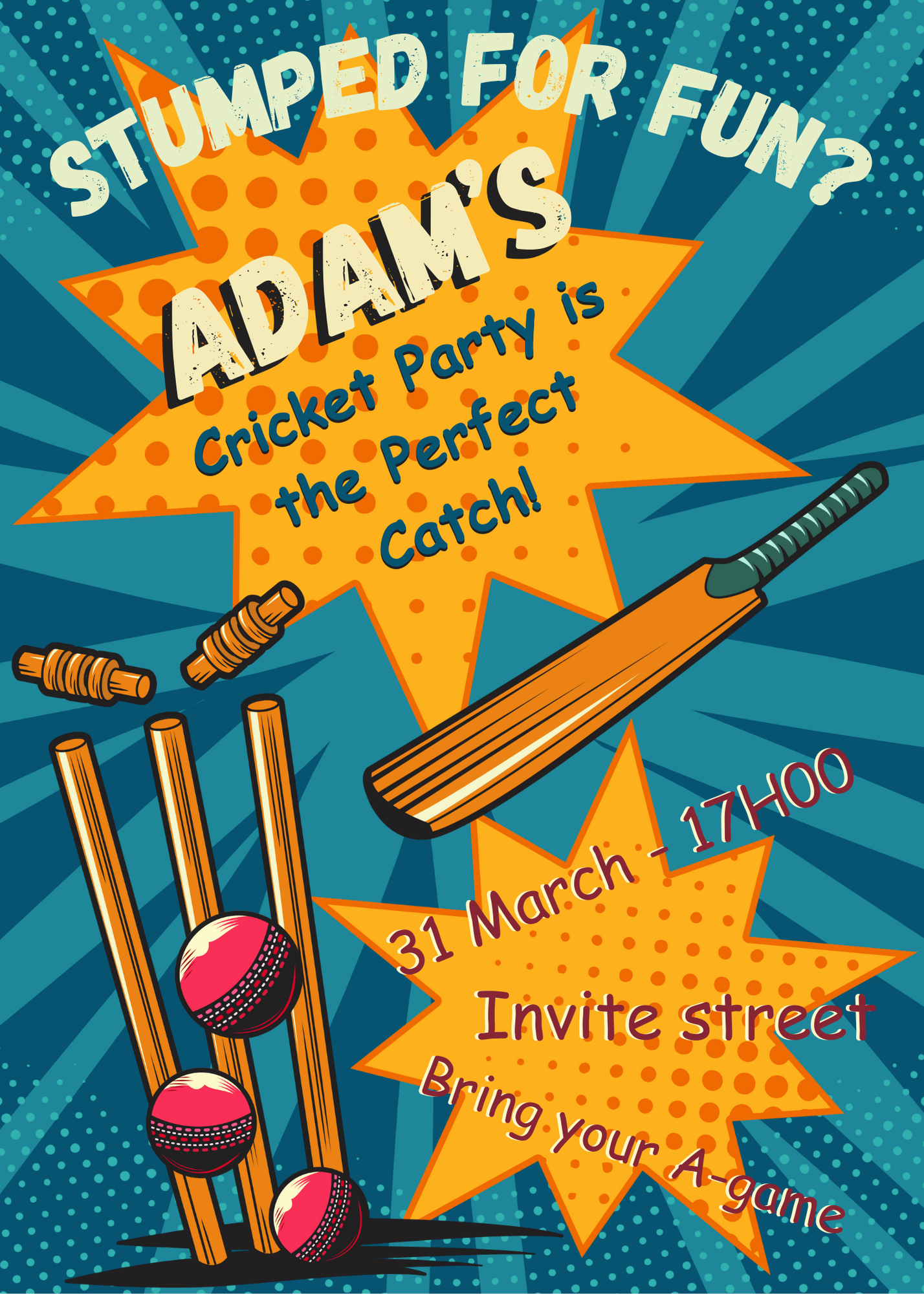 Canva Template: Comic Style Cricket Invitation